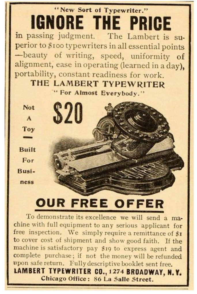 Lambert 1 typewriter period advertisement, 3.