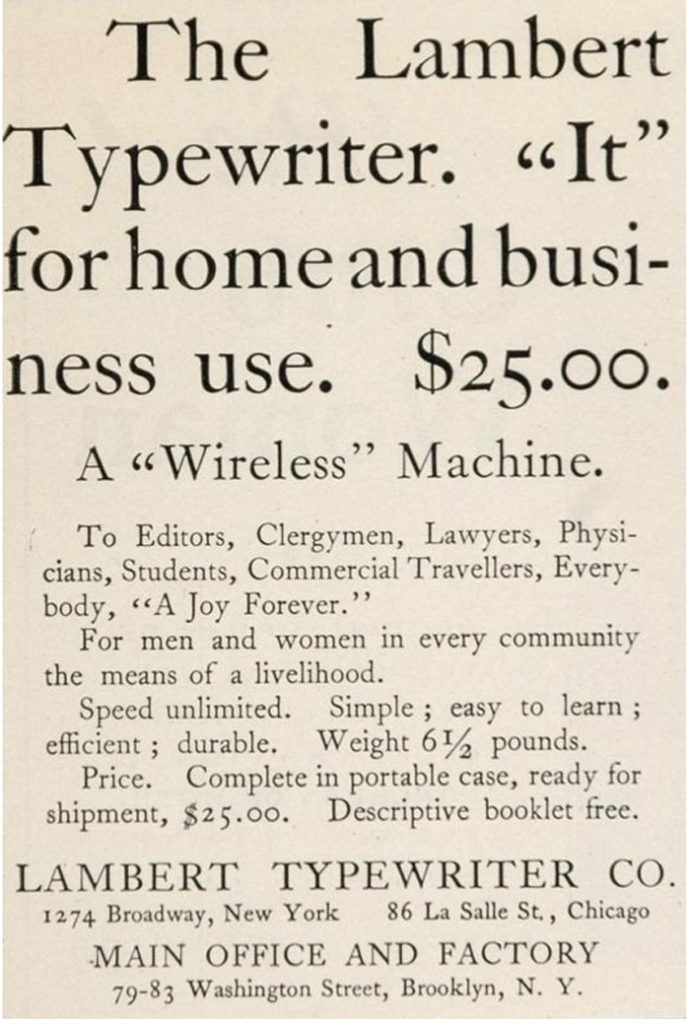 Lambert 1 typewriter period advertisement, 5.