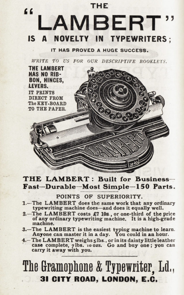 Lambert 1 typewriter period advertisement, 6.