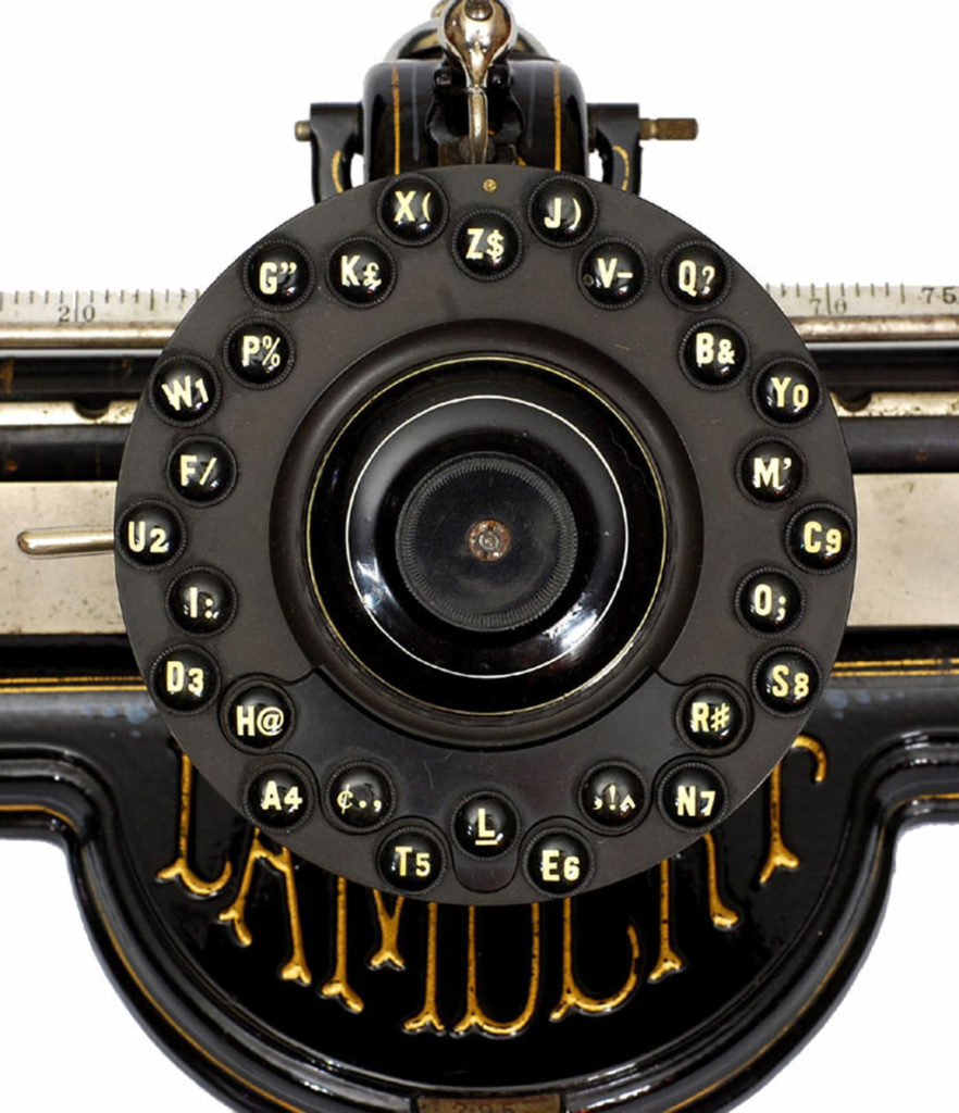 Close up view of the index dial on the Lambert 1 typewriter.