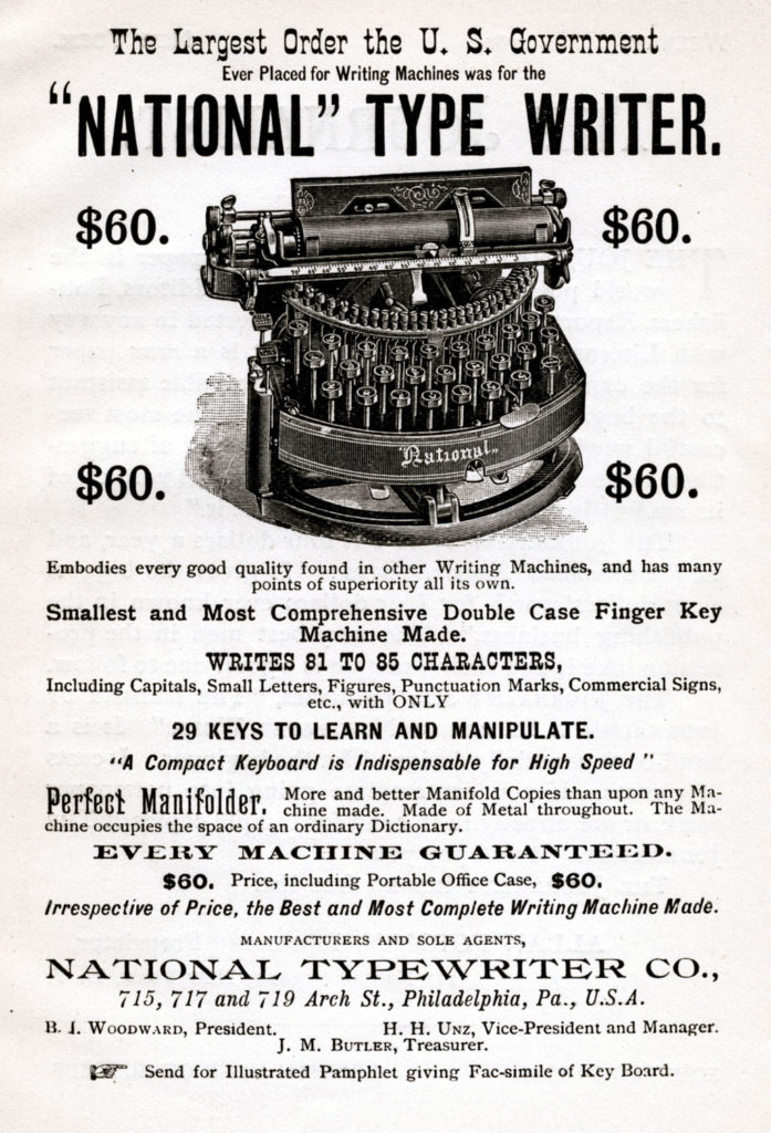 Period advertisement for the National 1 typewriter, 4.