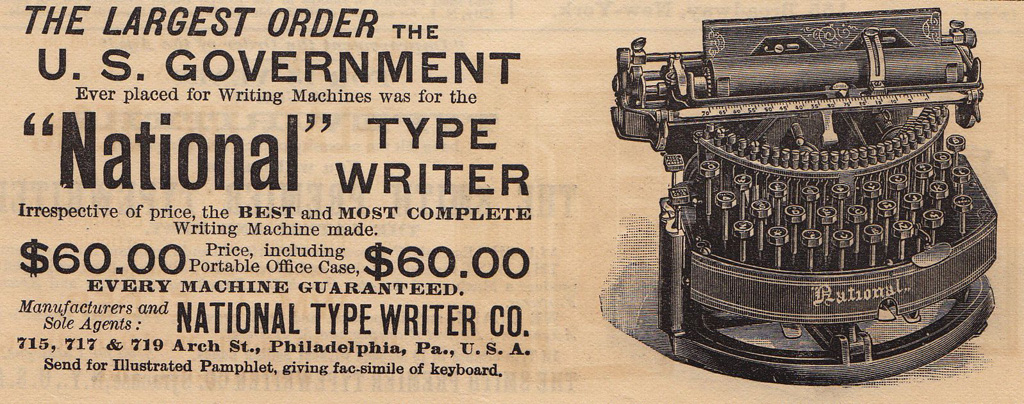 Period advertisement for the National 1 typewriter, 3.