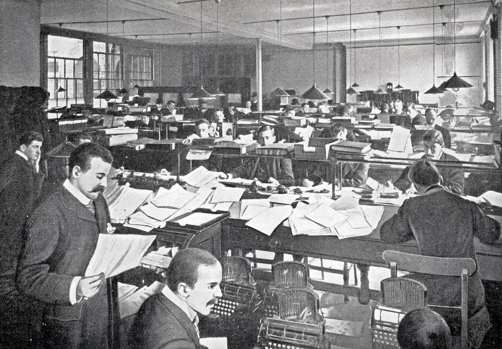 Photograph showing the Norths typewriter in use in a UK office setting (1901).