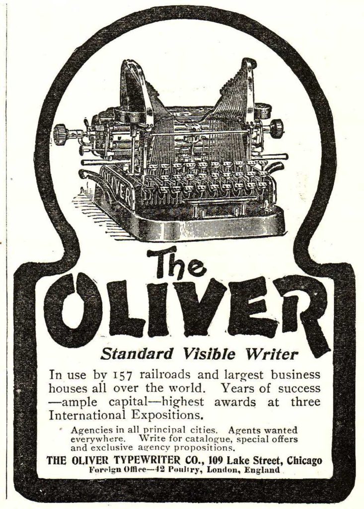Period advertising for the Oliver 2 typewriter, 2.