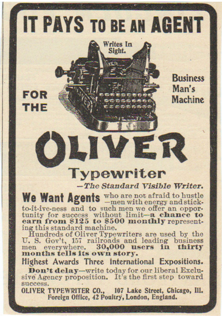 Period advertising for the Oliver 2 typewriter, 1.