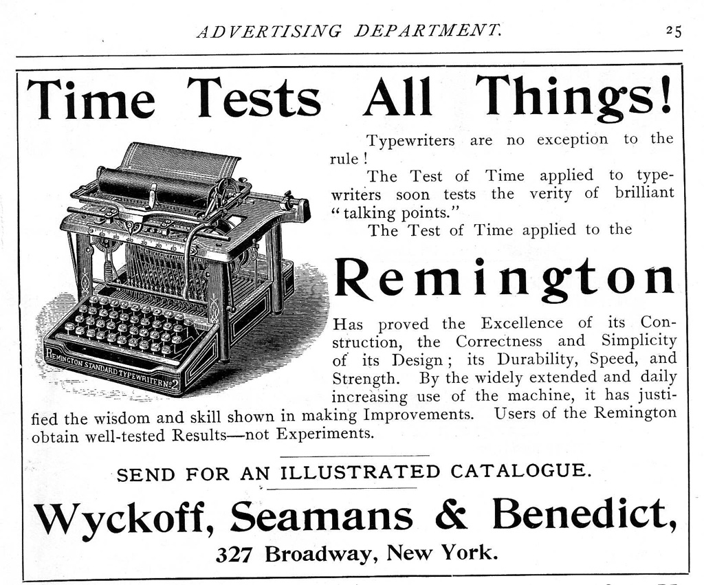 Period advertisement of the Remington 2 typewriter, 1.