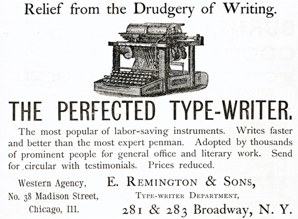 Period advertisement of the Remington Perfected 4 typewriter, 1.