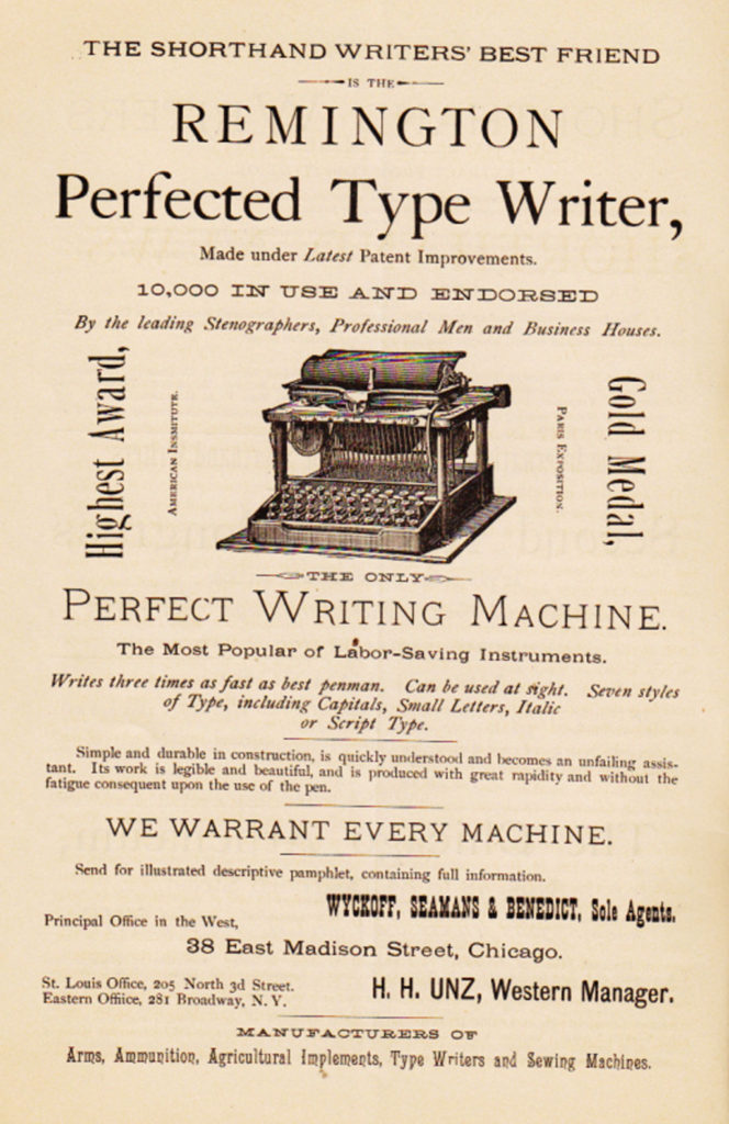 Period advertisement of the Remington Perfected 4 typewriter, 2.
