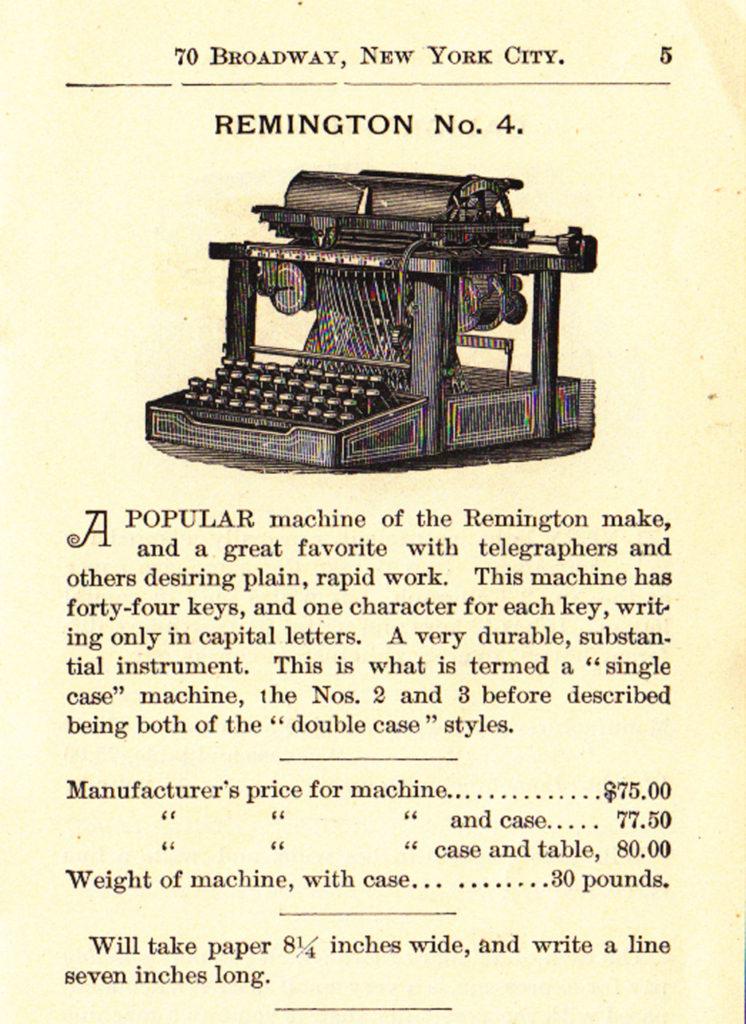 Period advertisement of the Remington Perfected 4 typewriter, 3.