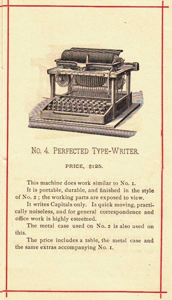 Period advertisement of the Remington Perfected 4 typewriter, 4.