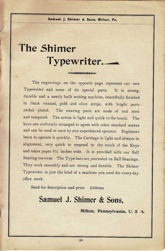 Envelope showing the Shimer typewriter, 2.