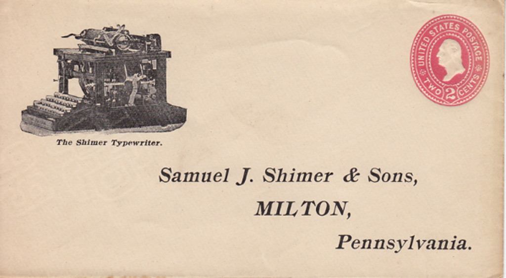 Period envelope showing the Shimer typewriter.