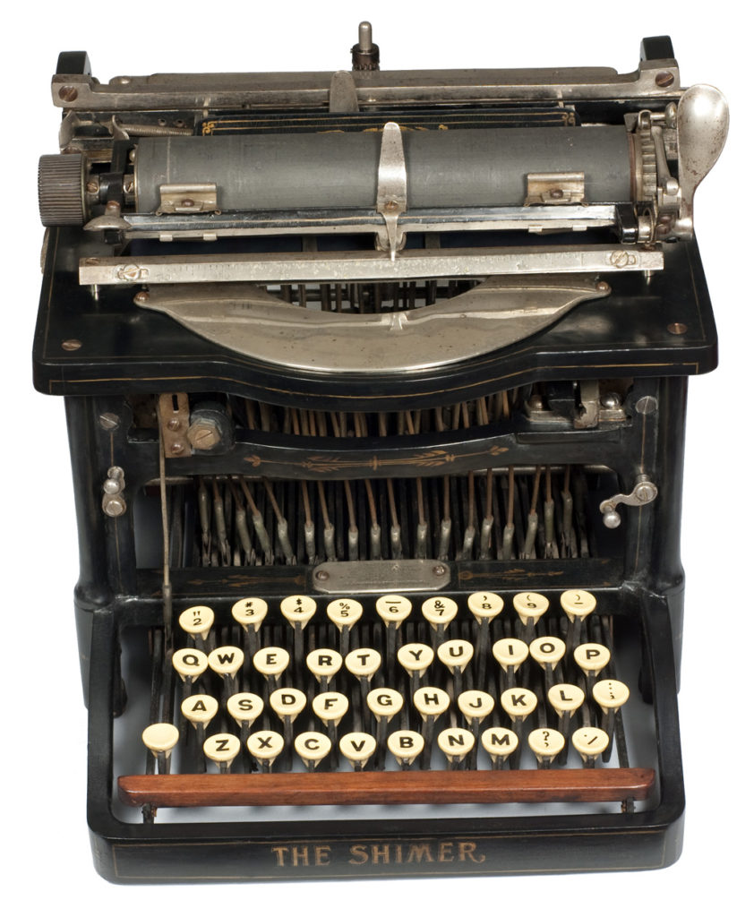 Front view of the Shimer typewriter.