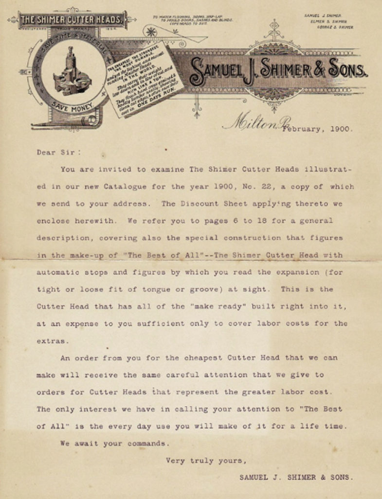 Letterhead from the Shimer typewriter company.