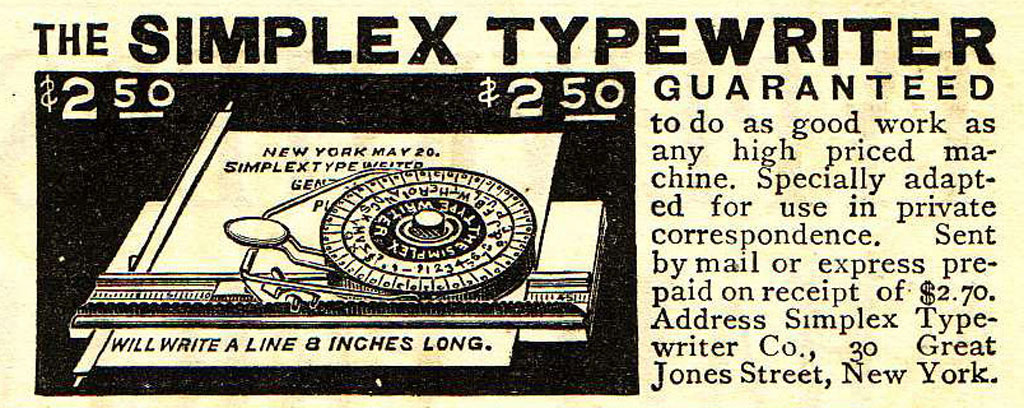Period advertisement for the Simplex 1 typewriter, 1.