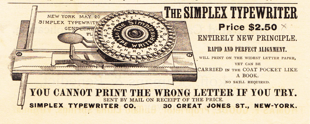 Period advertisement for the Simplex 1 typewriter, 2.