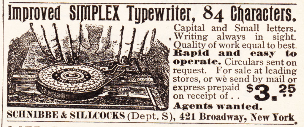 Period advertisement for the Simplex 1 typewriter, 3.