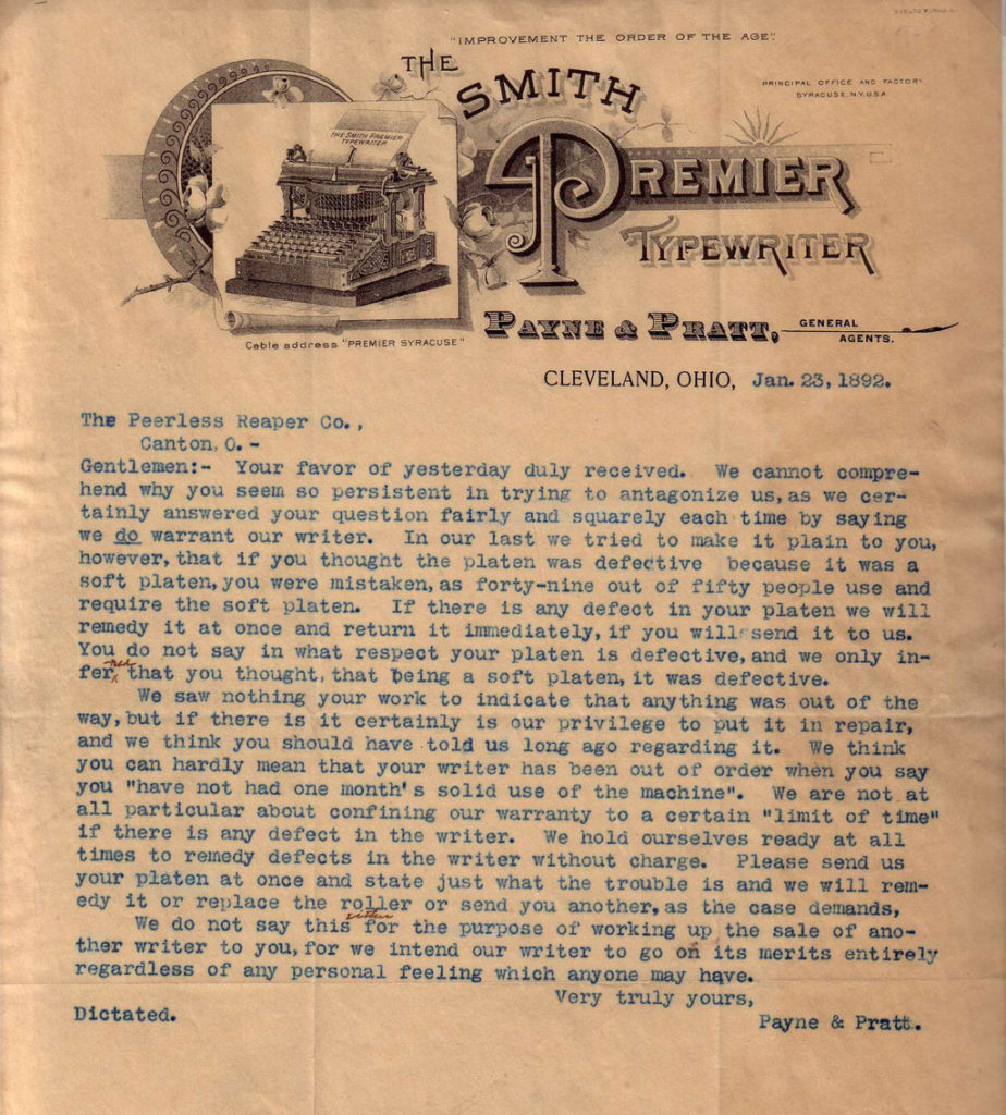 Period letterhead of the Smith Premier 1 typewriter, 4.