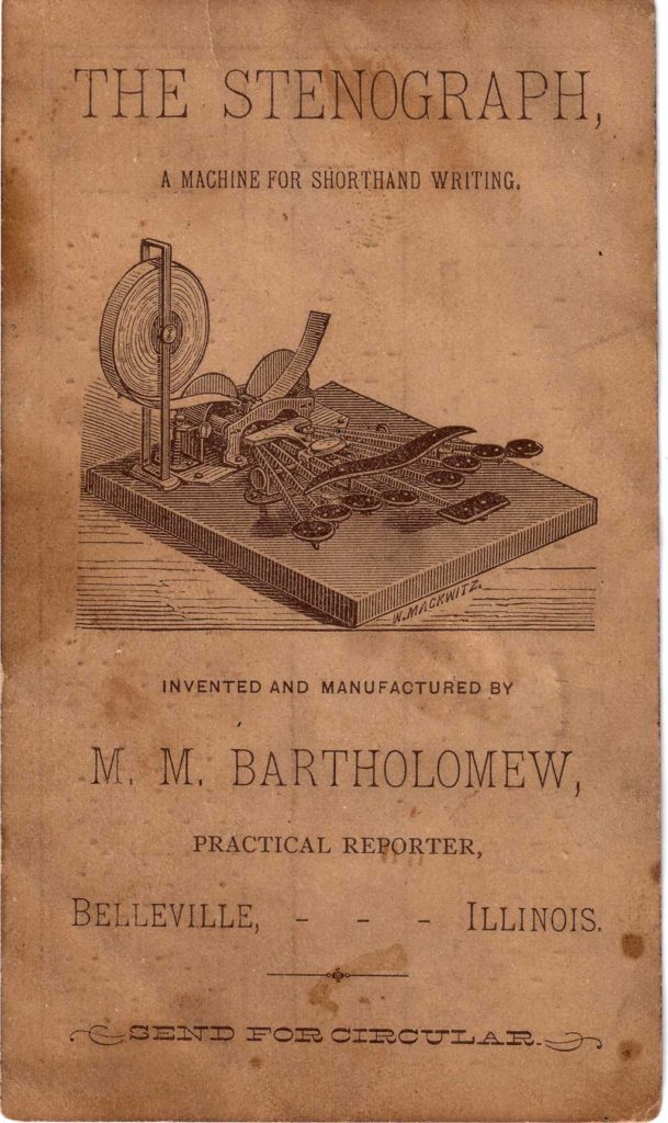 Stenograph 1, 1st form, promotional card, front side.