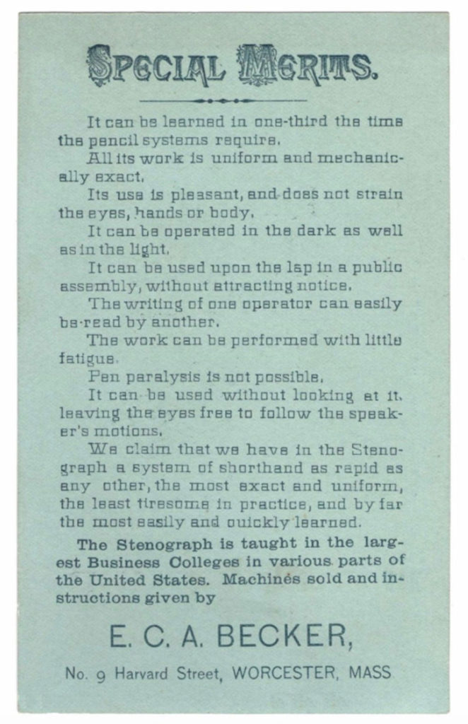 Period advertisement for the Stenograph 1, 2nd form, 3.