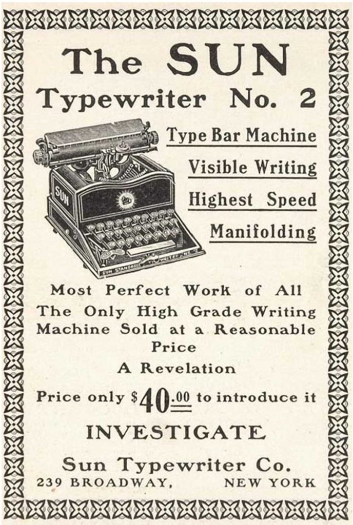 Period advertisement of the Sun Standard 2 typewriter, 3.