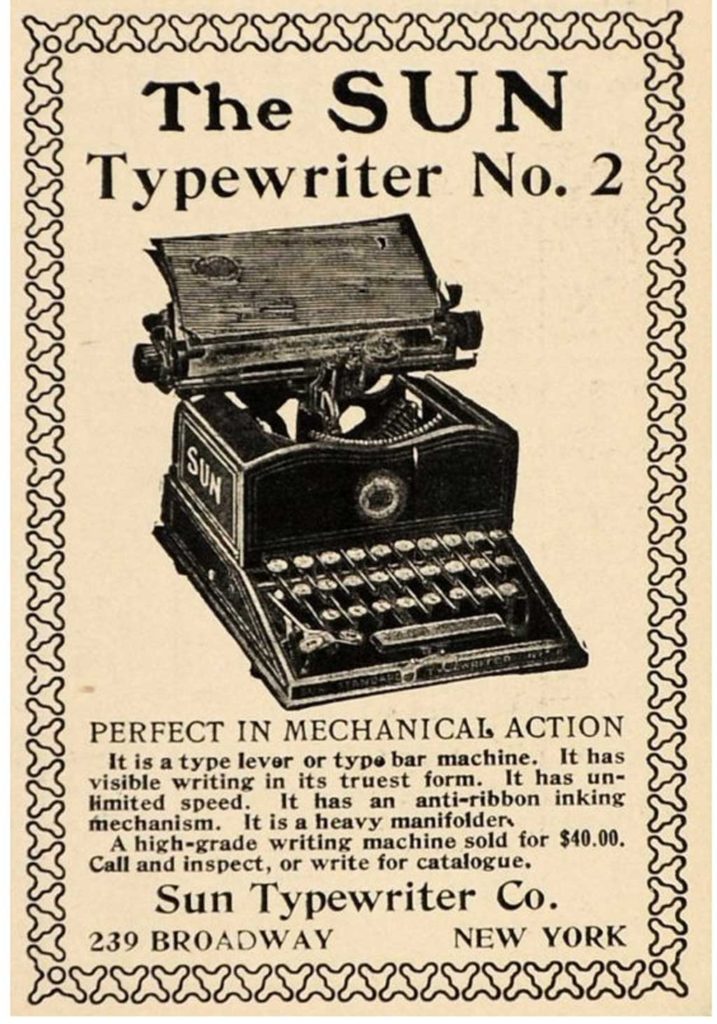 Period advertisement of the Sun Standard 2 typewriter, 4.