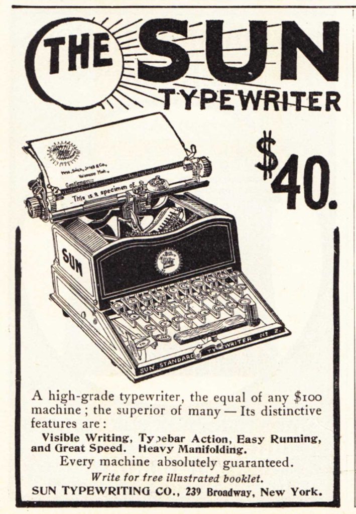 Period advertisement of the Sun Standard 2 typewriter, 2.