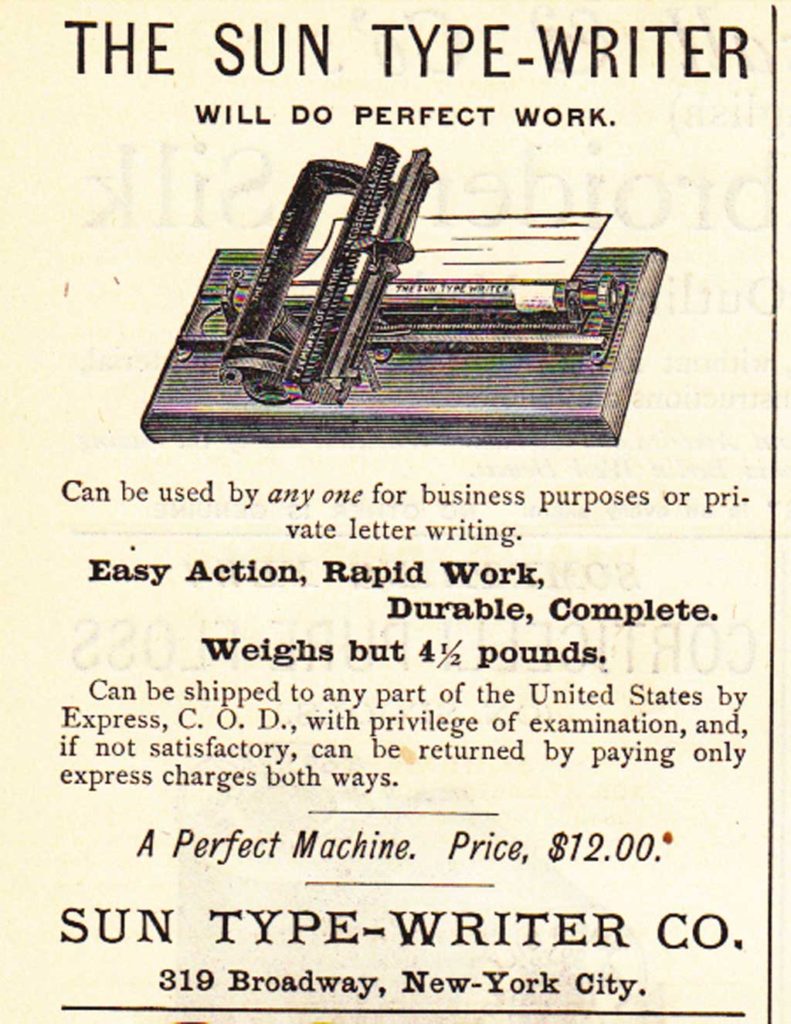 Period advertisement for the Sun 1 typewriter, 4.