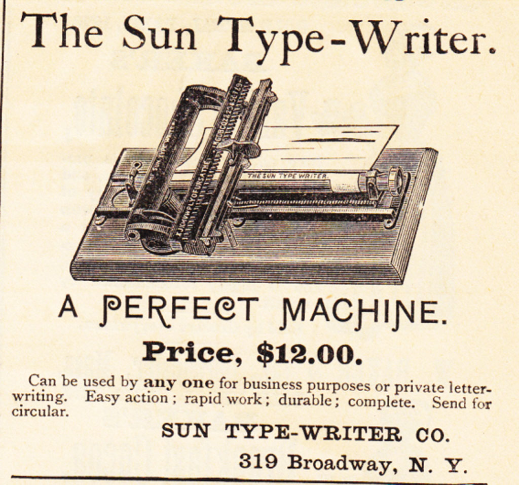 Period advertisement for the Sun 1 typewriter, 3.