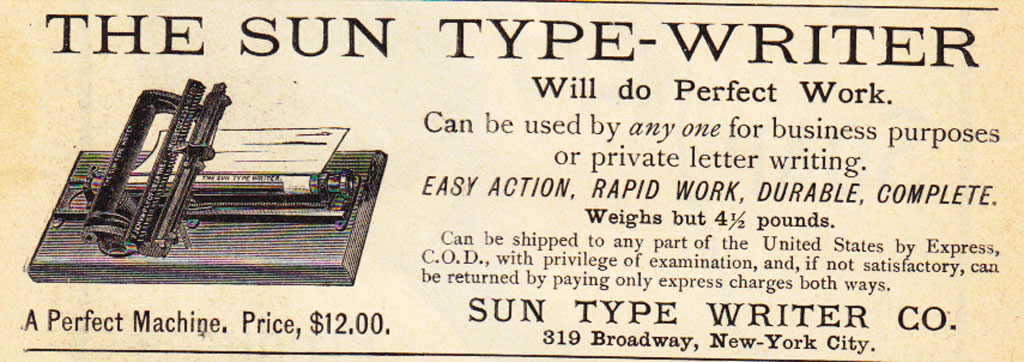 Period advertisement for the Sun 1 typewriter, 2.