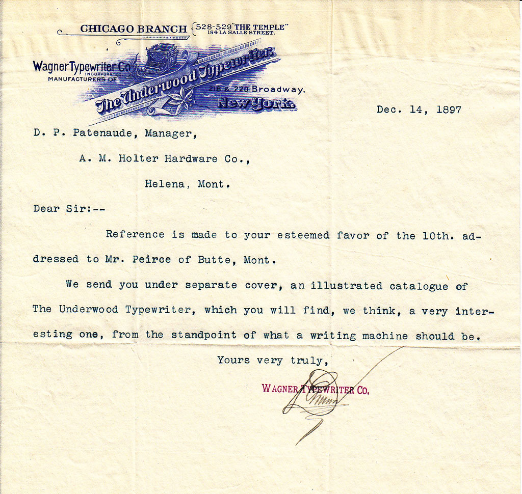 Period letterhead for the Underwood typewriter 1, 1.