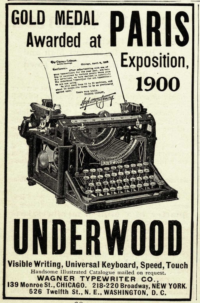 Period advertisement for the Underwood typewriter 1, 2,