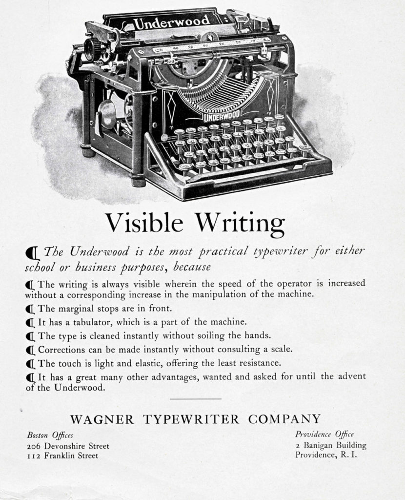 Period advertisement for the Underwood typewriter 1, 1.