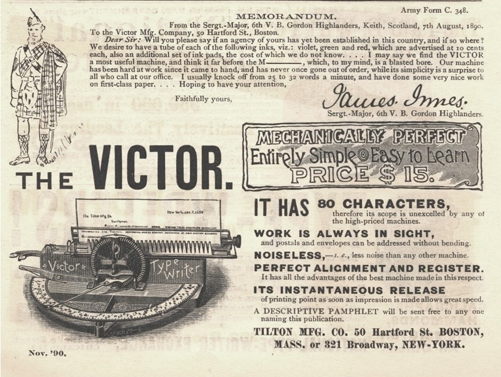Period advertisement for the Victor typewriter, 2.