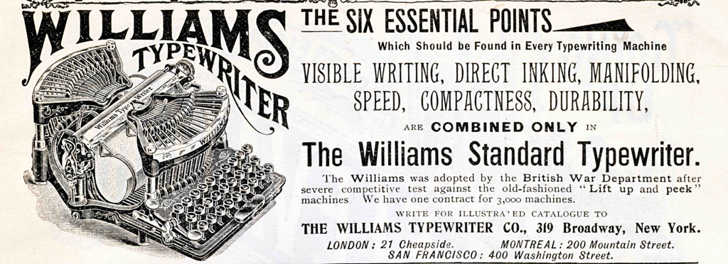 Period advertisement for the Williams 1 typewriter, 4.