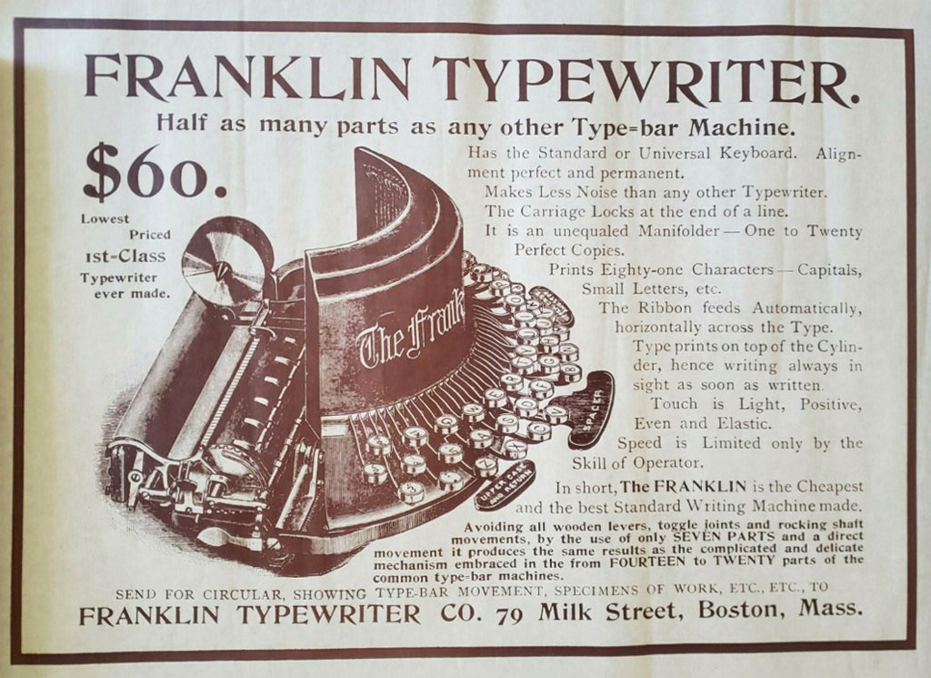 Franklin typewriter period advertisement, 1.