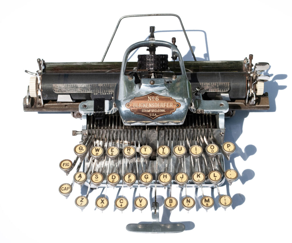 Front view of the Blickensderfer 6 typewriter.
