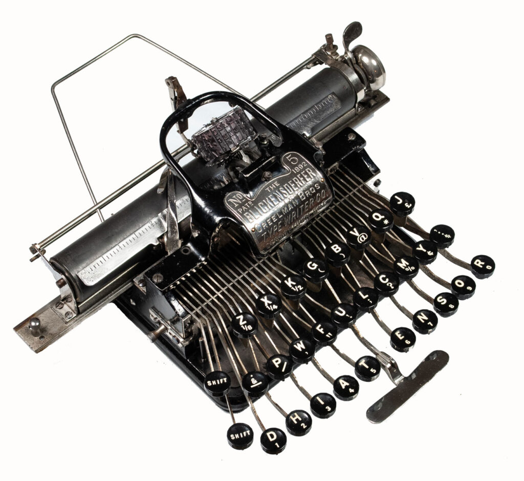Oblique view of the Blickensderfer 5 typewriter.