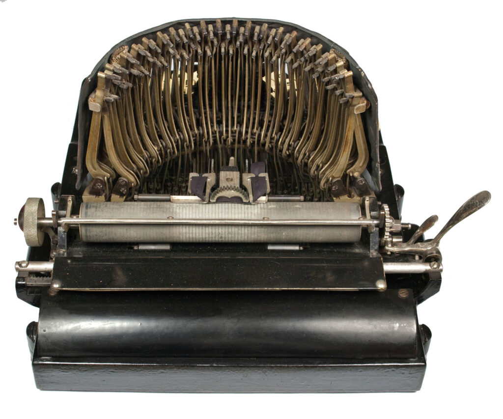 Rear view of the Bar-Lock 4 typewriter.