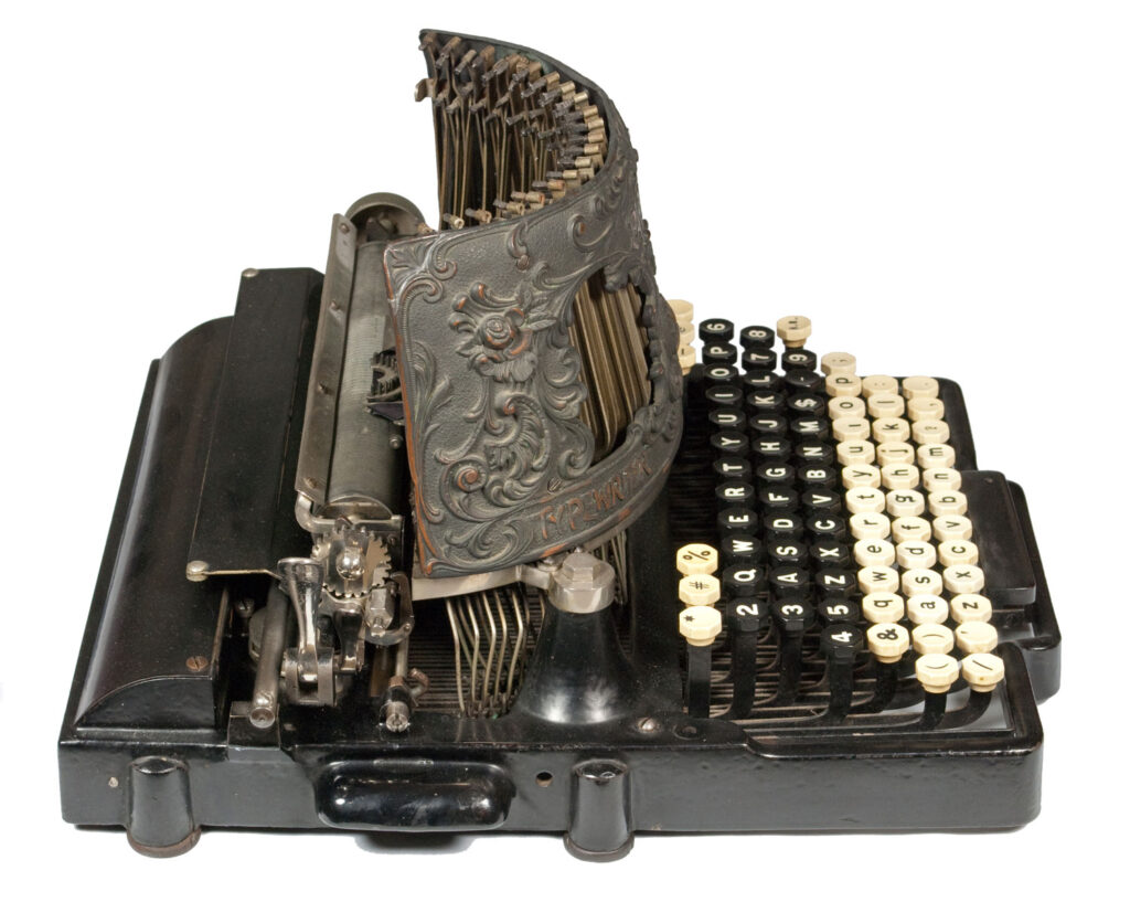 The left hand side of the Bar-Lock 4 typewriter.
