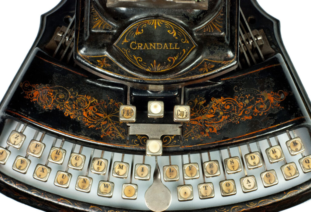 Close up of the Crandall 1 typewriter keyboard.