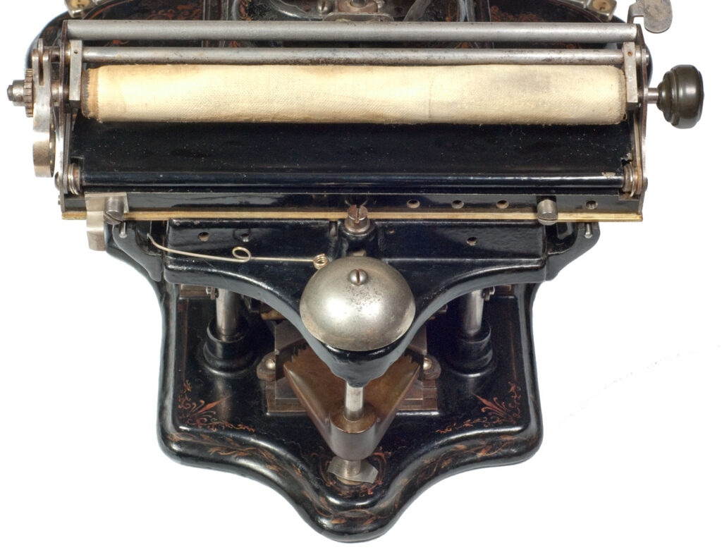 Rear view of the Crandall 1 typewriter.