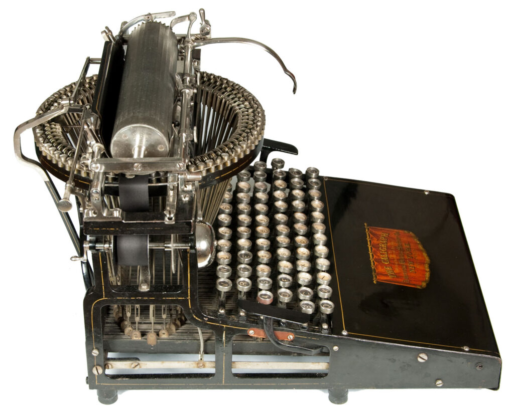Left-hand side view of the Caligraph 2 typewriter.