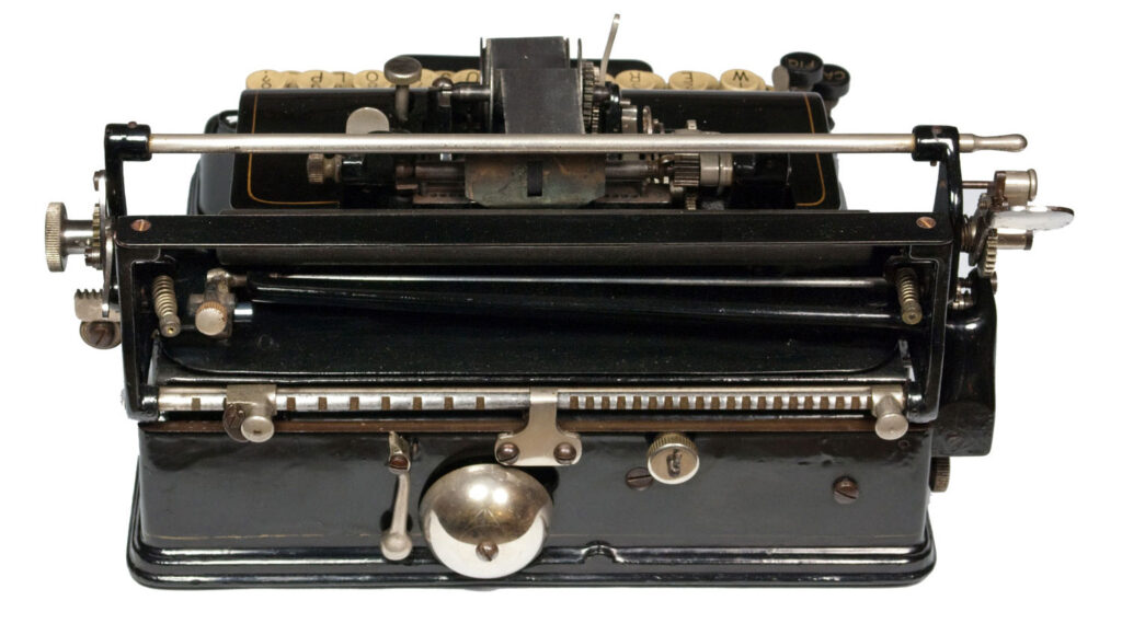 Photograph of the Chicago 1 typewriter showing the back view.