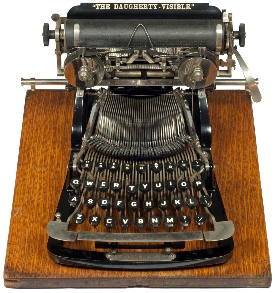 Front view of the Daugherty typewriter.