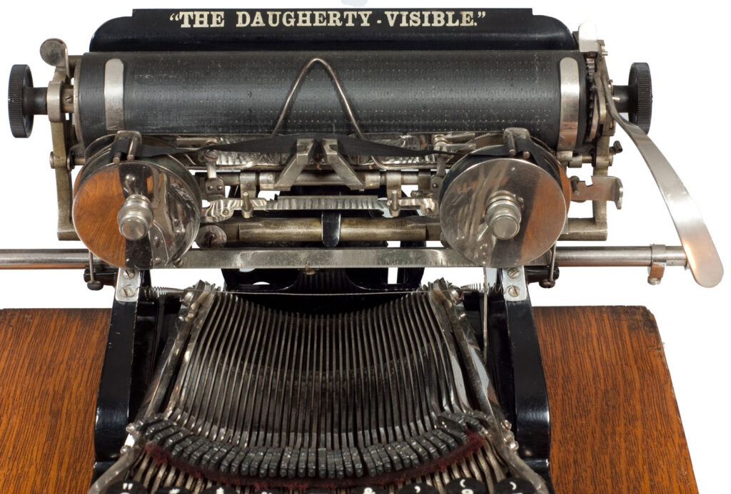 View of the Daugherty typewriter's paper table.