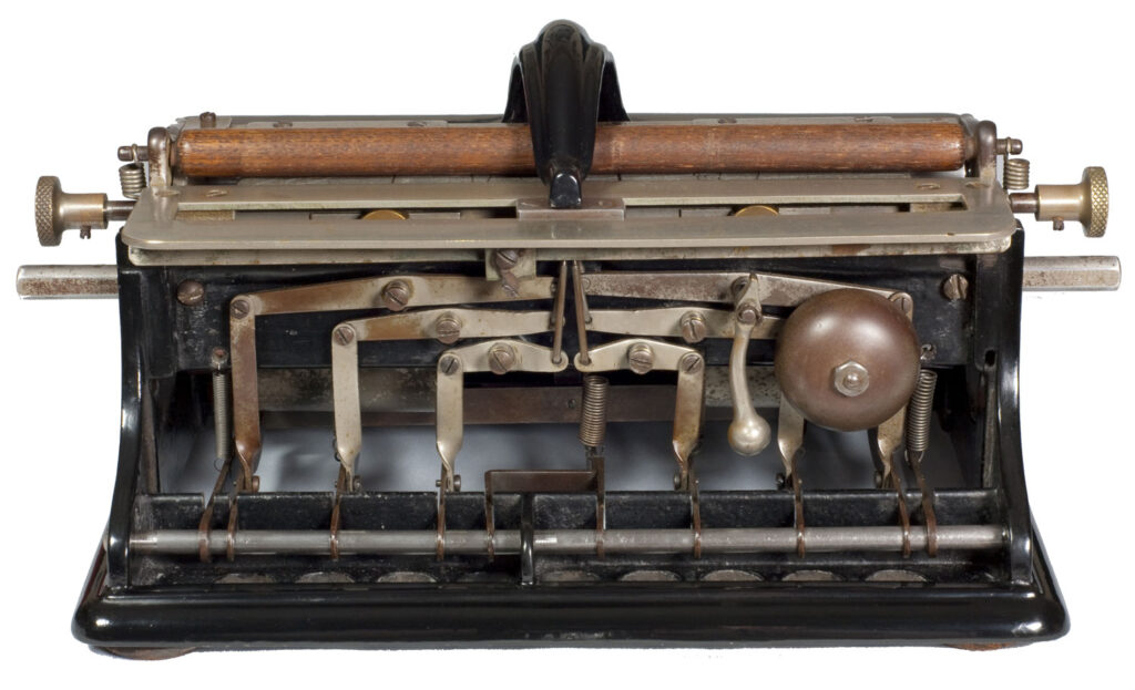 Back view of Hall Braille writer.