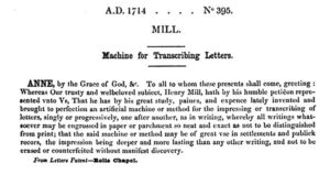 Henry Mills typewriter patent of 1714.