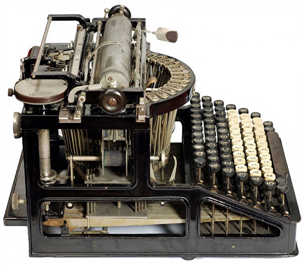 Left hand view of the Jewett 1 typewriter.
