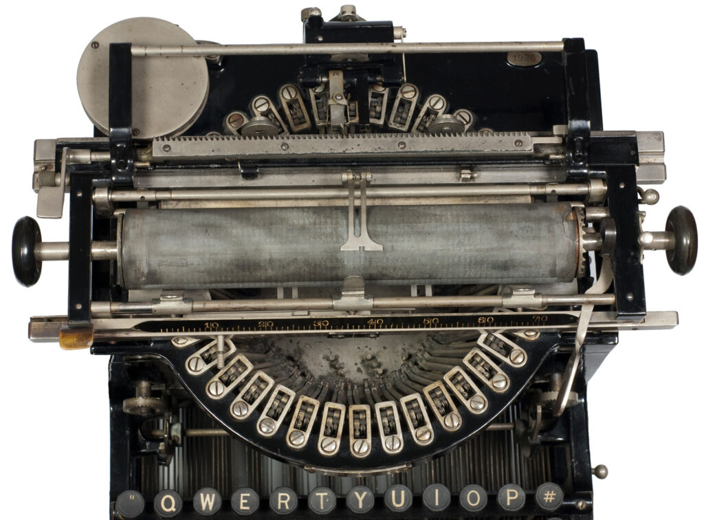 Top view of the Jewett 1 typewriter.